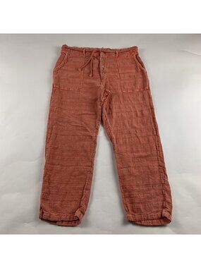 Sundance Washed Coral Textured Cotton Relaxed Leg Pants L